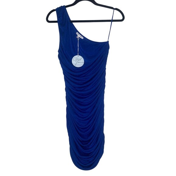 One-Shoulder Ruched Royal Blue Midi Dress By Cloud Ten Size L Stretch Party - Picture 1 of 13